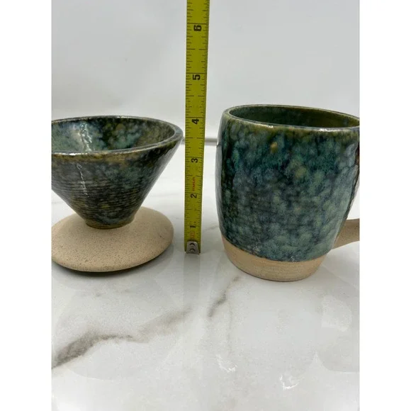 Urban Outfitters UO Home Mushroom Pour Over Coffee Mug Set Teal Green Ceramic